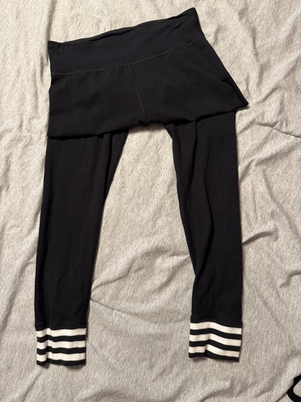 adidas Black Girls' Leggings with Skirt Overlay and Striped Cuffs